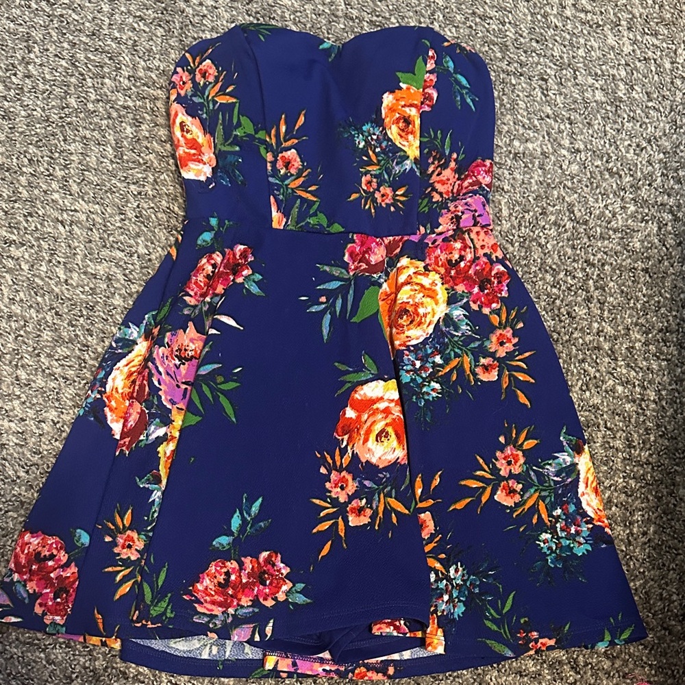 bailey blue Multicolor Floral Accent Dress with Deep Blue Base